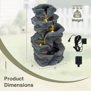 Outdoor Water Fountain with LED Lights and Pump 5-Tier Tabletop Cascading Rock Waterfall Feature