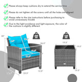 3 Pieces Outdoor Wicker Conversation Set with Tempered Glass Tabletop-Turquoise