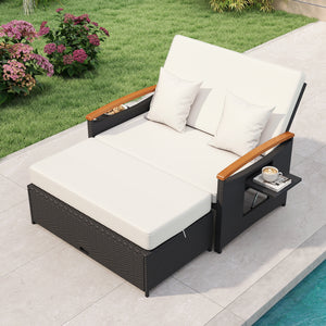 Outdoor Wicker Daybed with Folding Panels and Storage Ottoman-White