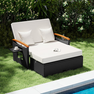 Outdoor Wicker Daybed with Folding Panels and Storage Ottoman-White
