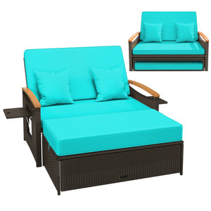Outdoor Wicker Daybed with Folding Panels and Storage Ottoman-Green