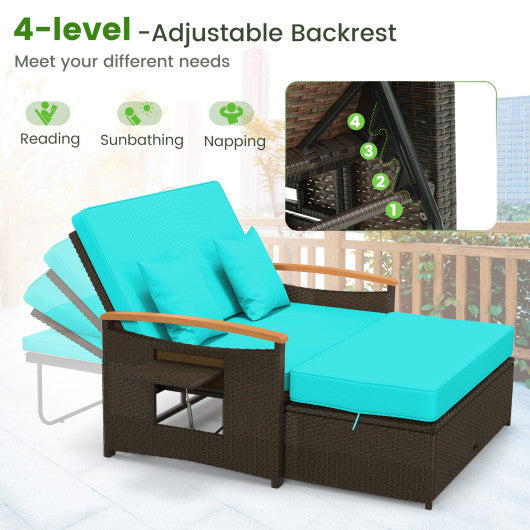 Outdoor Wicker Daybed with Folding Panels and Storage Ottoman-Green