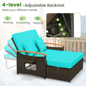 Outdoor Wicker Daybed with Folding Panels and Storage Ottoman-Green