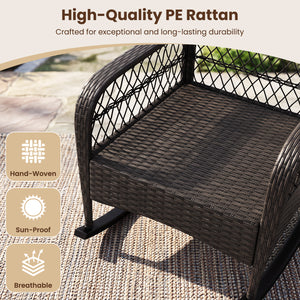 Outdoor Wicker Rocking Chair with Anti-Tip Stoppers 400 LBS for Porch Deck-Brown