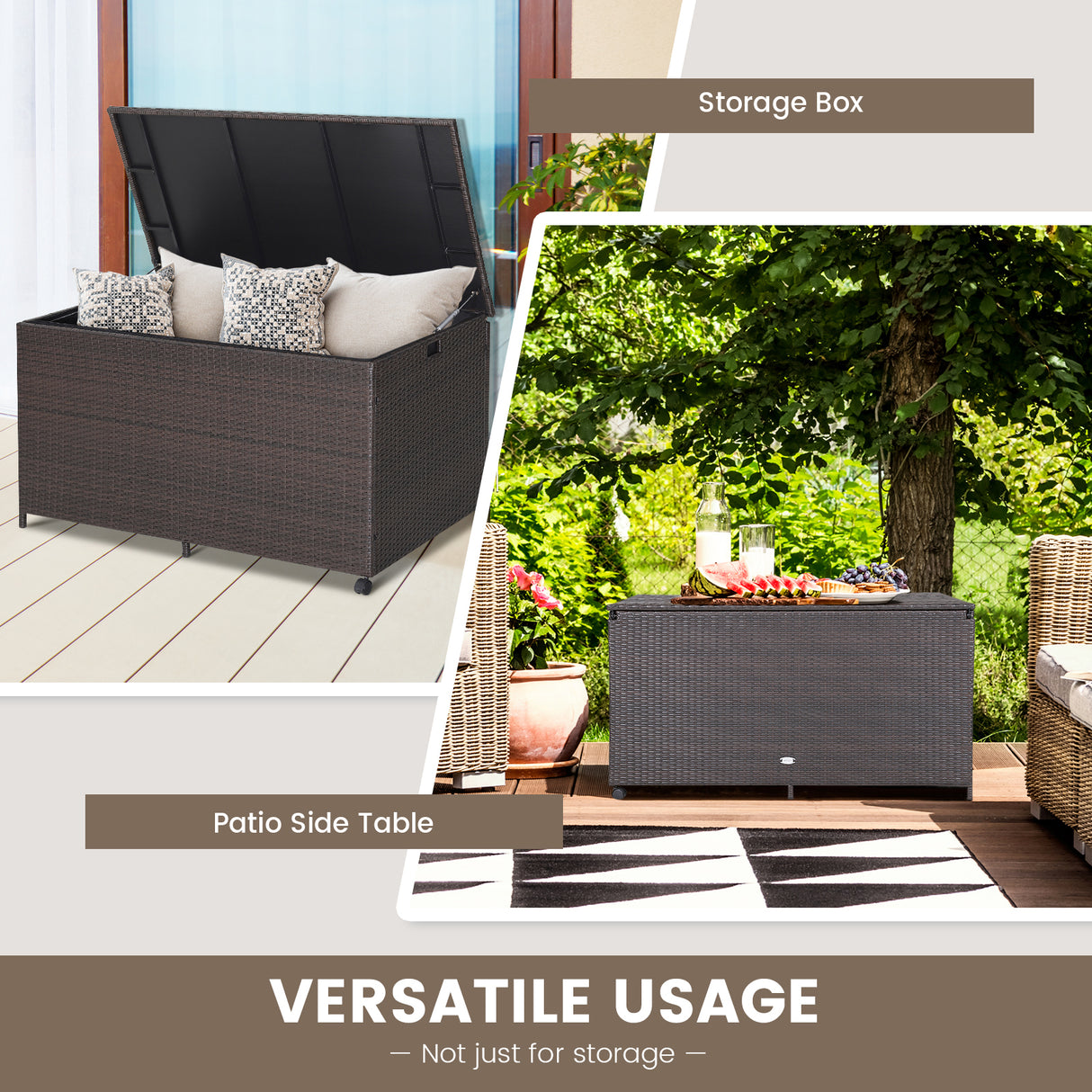 Outdoor Wicker Storage Box with Zippered Liner-133 Gallon