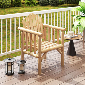 Outdoor Wood Armchair Wooden Patio Dining Chair with Armrests-Natural