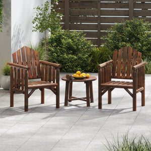 Outdoor Wood Armchair Wooden Patio Dining Chair with Armrests-Brown