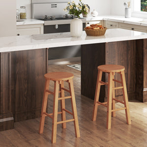 24-Inch Outdoor Wood Bar Stools Set of 2 with Round Seat and Footrest