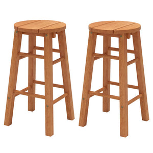 24-Inch Outdoor Wood Bar Stools Set of 2 with Round Seat and Footrest