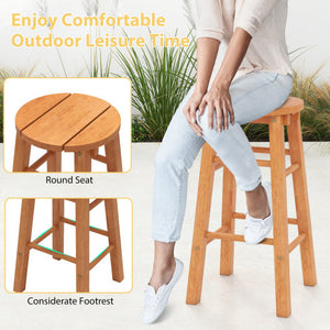 24-Inch Outdoor Wood Bar Stools Set of 2 with Round Seat and Footrest