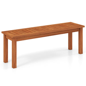 Outdoor Wood Bench 2-Person Backless Patio Garden Bench with Slatted Seat