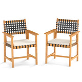 Outdoor Wooden Dining Chair Set of 2 with Armrests and Curved Back-White