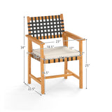 Outdoor Wooden Dining Chair Set of 2 with Armrests and Curved Back-White