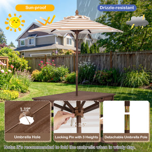 Outdoor Wooden Kids Picnic Table with Removable Umbrella and Cushions-Coffee