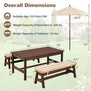 Outdoor Wooden Kids Picnic Table with Removable Umbrella and Cushions-Coffee