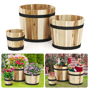 Outdoor Wooden Planter Box with Drainage Holes Set of 3