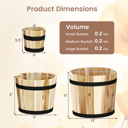 Outdoor Wooden Planter Box with Drainage Holes Set of 3