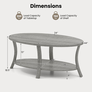 Oval Coffee Table 2-Tier Center Table with Storage Shelf-Gray