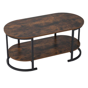 Oval Coffee Table 2-Tier Wooden Accent Table with Spacious Tabletop and Open Storage Shelf-Rustic Brown