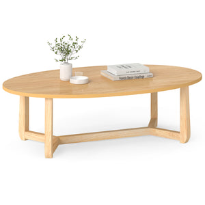 Oval Coffee Table 46 Inches Wooden Accent Table with Thickened Top-Natural