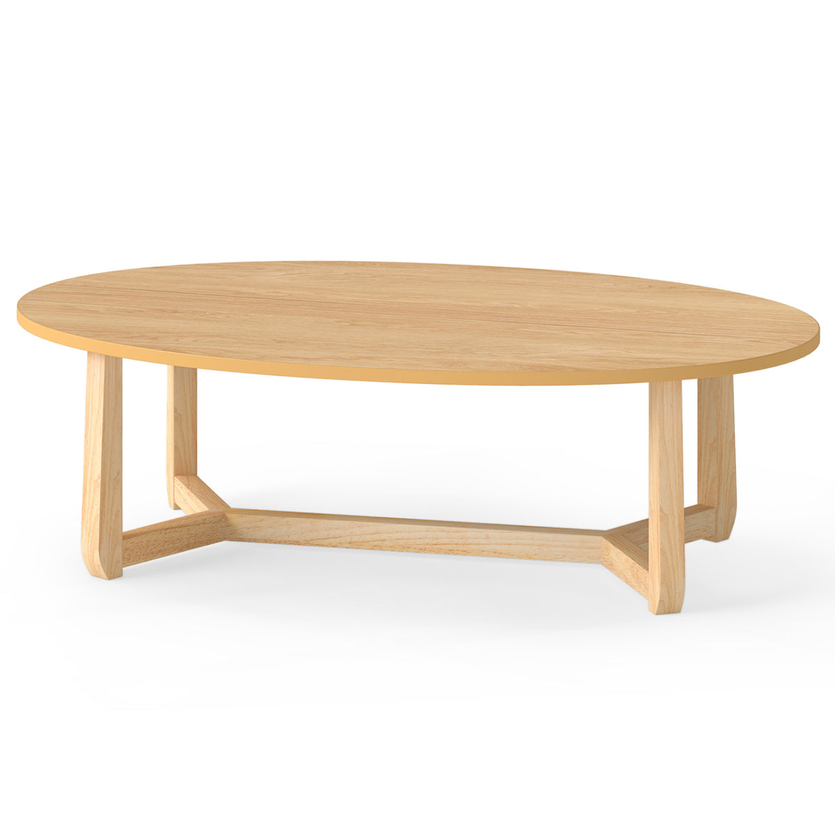 Oval Coffee Table 46 Inches Wooden Accent Table with Thickened Top-Natural
