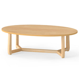 Oval Coffee Table 46 Inches Wooden Accent Table with Thickened Top-Natural