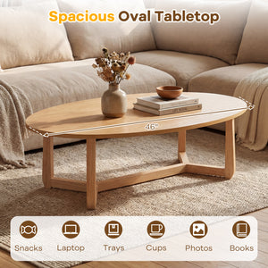 Oval Coffee Table 46 Inches Wooden Accent Table with Thickened Top-Natural