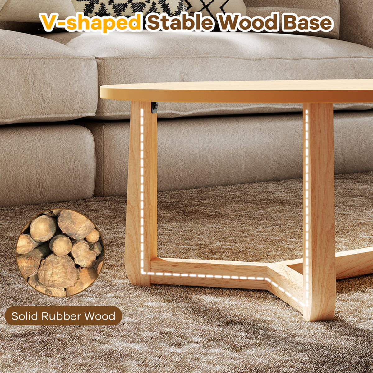 Oval Coffee Table 46 Inches Wooden Accent Table with Thickened Top-Natural