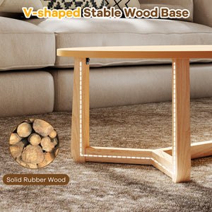 Oval Coffee Table 46 Inches Wooden Accent Table with Thickened Top-Natural