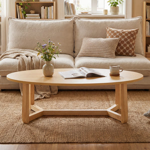 Oval Coffee Table 46 Inches Wooden Accent Table with Thickened Top-Natural
