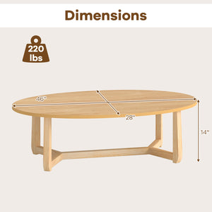 Oval Coffee Table 46 Inches Wooden Accent Table with Thickened Top-Natural