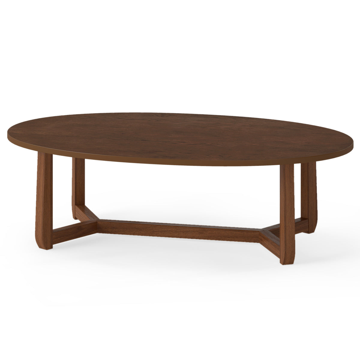 Oval Coffee Table 46 Inches Wooden Accent Table with Thickened Top-Walnut