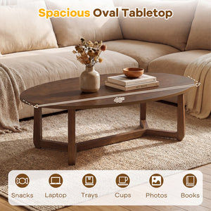 Oval Coffee Table 46 Inches Wooden Accent Table with Thickened Top-Walnut