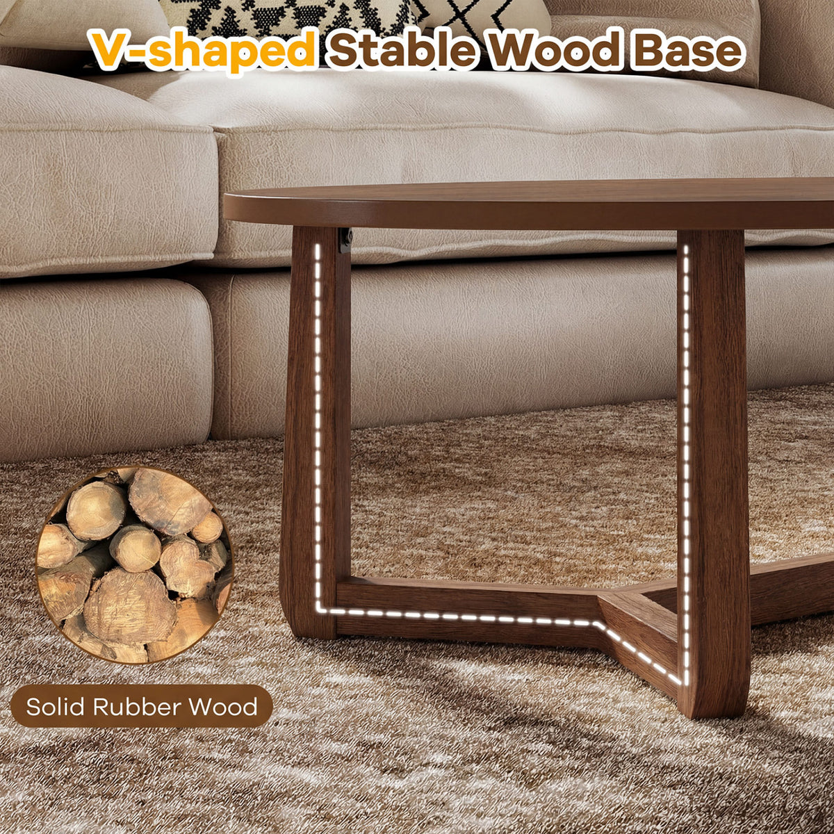 Oval Coffee Table 46 Inches Wooden Accent Table with Thickened Top-Walnut