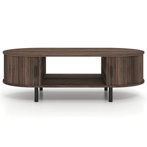 Oval Coffee Table 47.5inch Wooden Center Table with Storage-Walnut