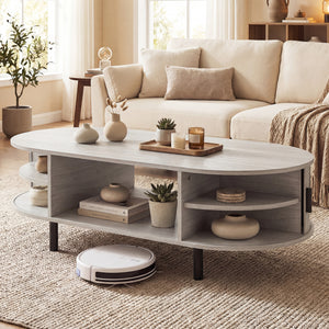 Oval Coffee Table 47.5inch Wooden Center Table with Storage-Oak