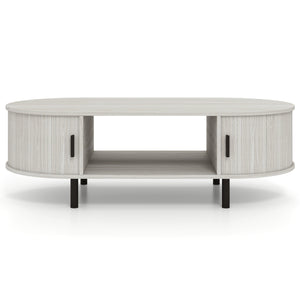 Oval Coffee Table 47.5inch Wooden Center Table with Storage-Oak