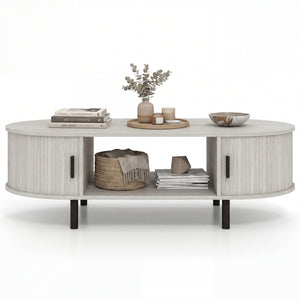 Oval Coffee Table 47.5inch Wooden Center Table with Storage-Oak