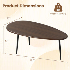 Oval Coffee Table Mid Century Center Table with Sturdy Metal Construction-Walnut