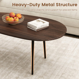Oval Coffee Table Mid Century Center Table with Sturdy Metal Construction-Walnut