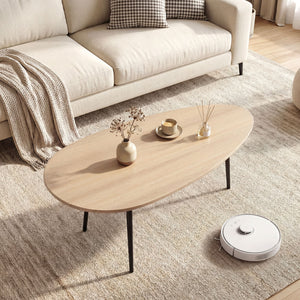Oval Coffee Table Mid Century Center Table with Sturdy Metal Construction-Natural