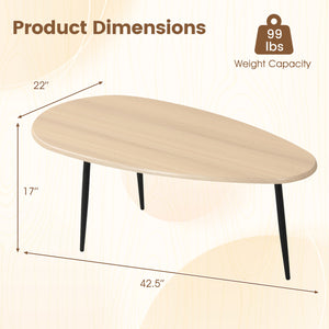 Oval Coffee Table Mid Century Center Table with Sturdy Metal Construction-Natural