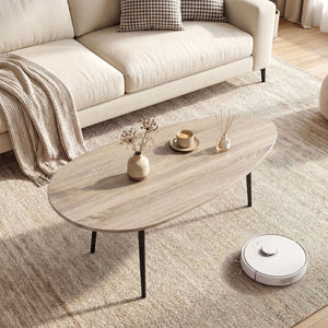 Oval Coffee Table Mid Century Center Table with Sturdy Metal Construction-Gray