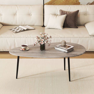 Oval Coffee Table Mid Century Center Table with Sturdy Metal Construction-Gray