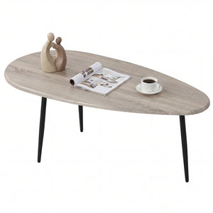 Oval Coffee Table Mid Century Center Table with Sturdy Metal Construction-Gray