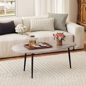 Oval Coffee Table Mid Century Center Table with Sturdy Metal Construction-Gray