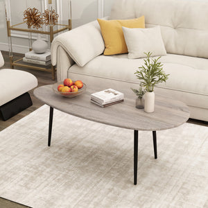 Oval Coffee Table Mid Century Center Table with Sturdy Metal Construction-Gray