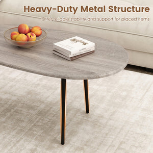 Oval Coffee Table Mid Century Center Table with Sturdy Metal Construction-Gray