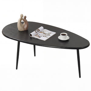 Oval Coffee Table Mid Century Center Table with Sturdy Metal Construction-Black