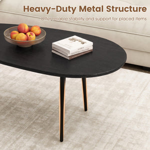 Oval Coffee Table Mid Century Center Table with Sturdy Metal Construction-Black